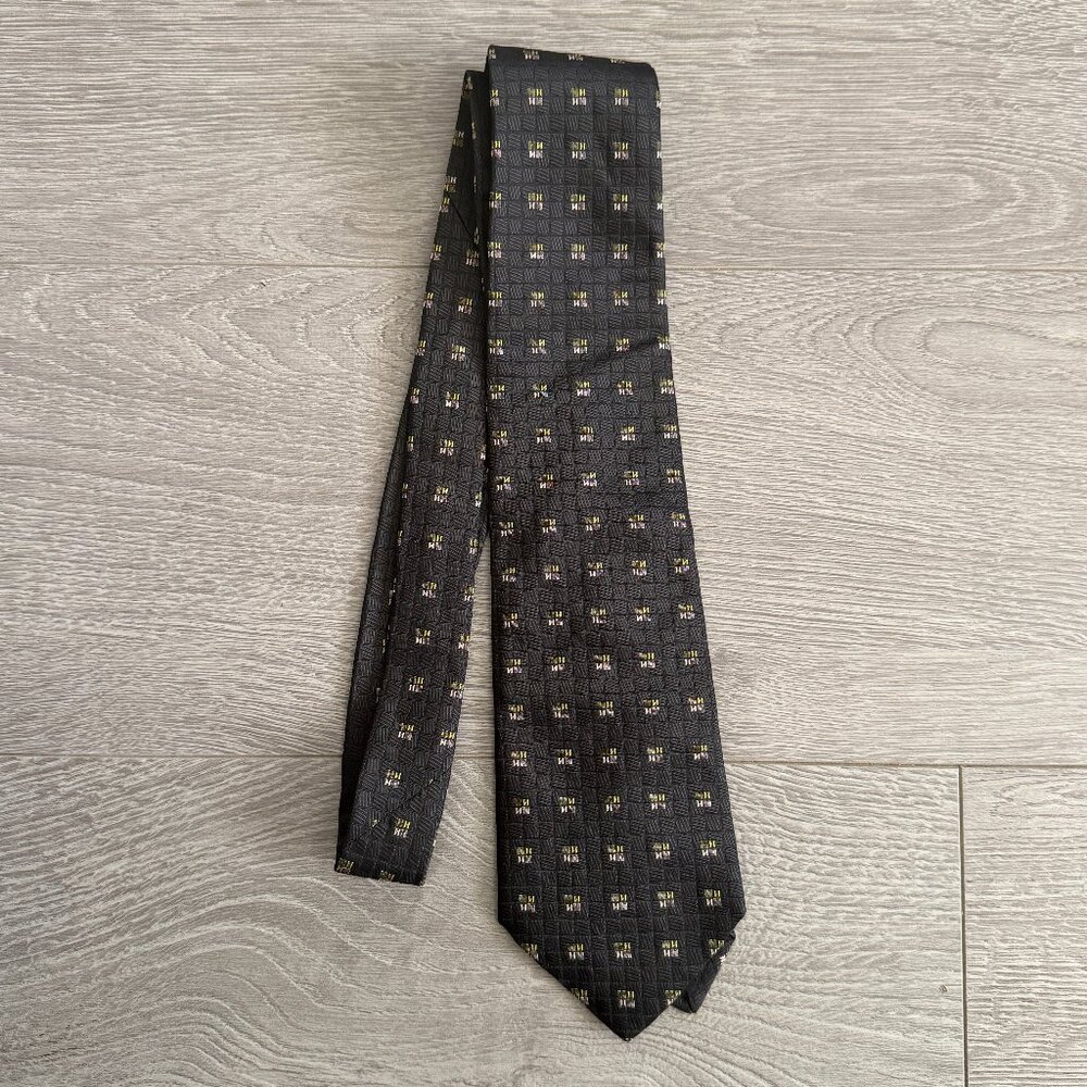Hermès Paris Silk Tie Dark Gray Geometric Pattern Luxury Designer